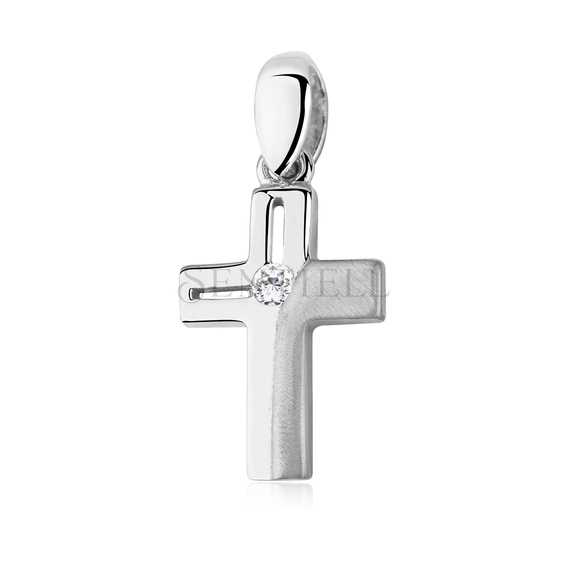 Srebrny pr. 925 krzyżyk z cyrkonią oraz polerowaniem i satynowaniem 22 x 11 mm