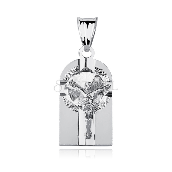 Srebrny pr. 925 diamentowany medalik Jezus na krzyżu 30 x 12 mm