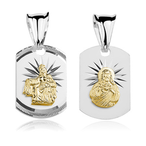 Srebrny pr. 925 medalik dwustronny Matka Boska Szkaplerzna / Jezus pozłacany 27 x 12 mm