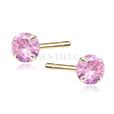 Srebrne pozłacane kolczyki pr.925 różowa cyrkonia okrągła średnica 5mm
