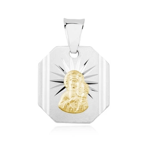 Srebrny pr. 925 diamentowany medalik Matka Boska Częstochowska pozłacany 20 x 13 mm
