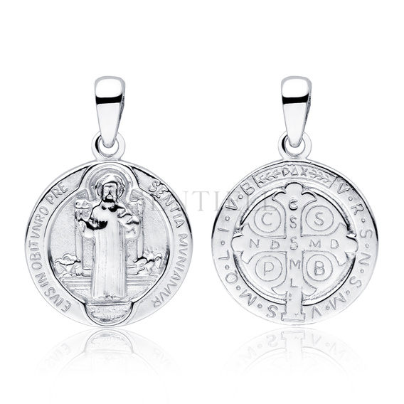 Srebrny pr. 925 rodowany medalik Święty Benedykt 30 x 21 mm