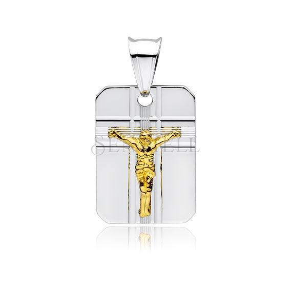 Srebrny diamentowany medalik pr.925 Jezus na krzyżu pozłacany