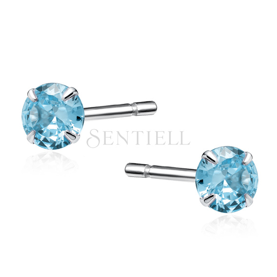 Srebrne kolczyki pr.925 akwamarynowa cyrkonia okrągła średnica 4mm
