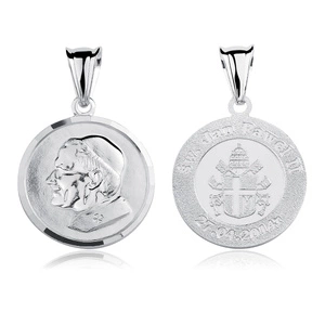 Srebrny pr. 925 diamentowany medalik Święty Jan Paweł II 32 x 20 mm dwustronny rodowany