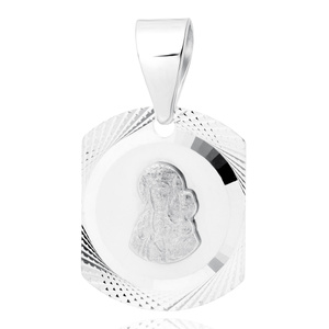 Srebrny pr. 925 diamentowany medalik Matka Boska Częstochowska 12 x 20 mm