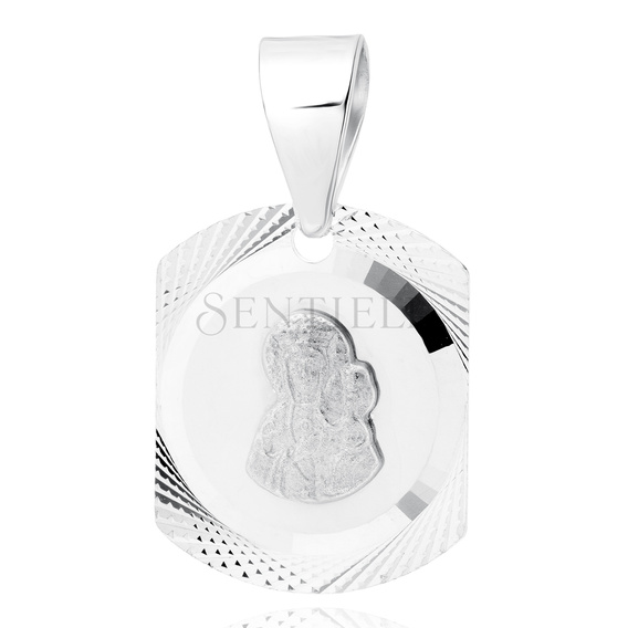Srebrny pr. 925 diamentowany medalik Matka Boska Częstochowska 12 x 20 mm