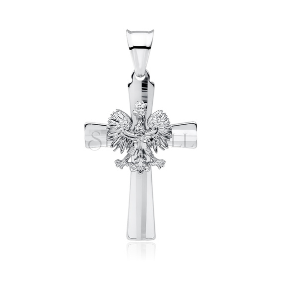 Srebrny pr. 925 krzyżyk rodowany z orłem – polski symbol narodowy 43 x 23 mm