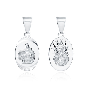 Srebrny pr. 925 rodowany medalik Matka Boska Szkaplerzna / Jezus 25 x 12 mm