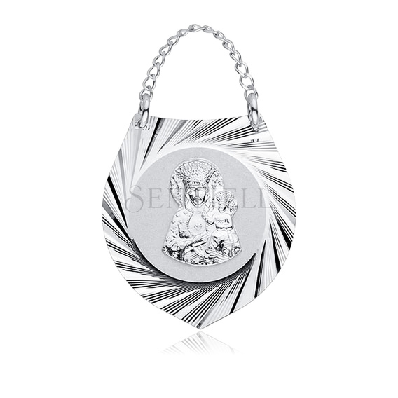 Srebrny pr. 925 medalik ryngraf z wizerunkiem Matki Boskiej 27 x 30 mm