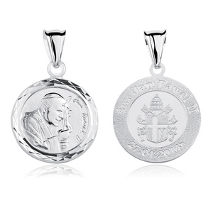 Srebrny pr. 925 medalik Święty Jan Paweł II diamentowany 33 x 21 mm