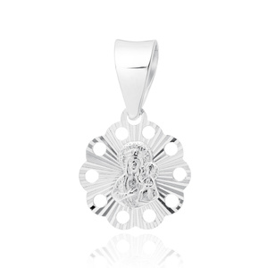 Srebrny pr. 925 diamentowany medalik Matka Boska Częstochowska 18 x 11 mm rodowany