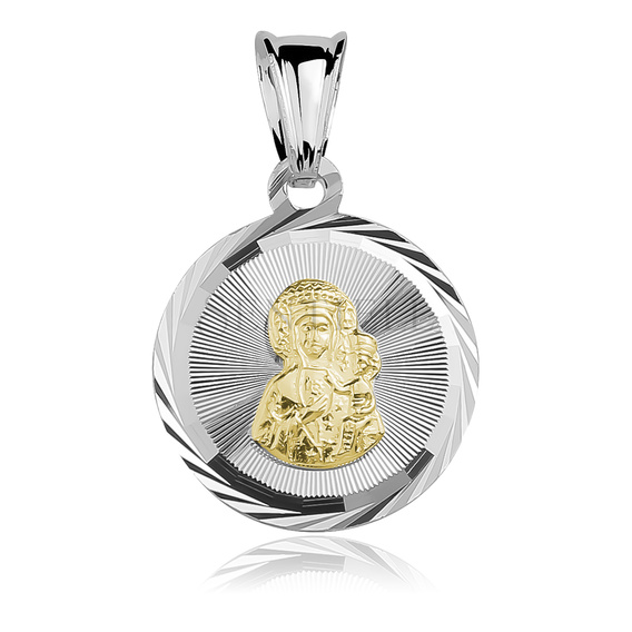 Srebrny pr. 925 pozłacany medalik Matka Boska Częstochowska 21 x 13 mm