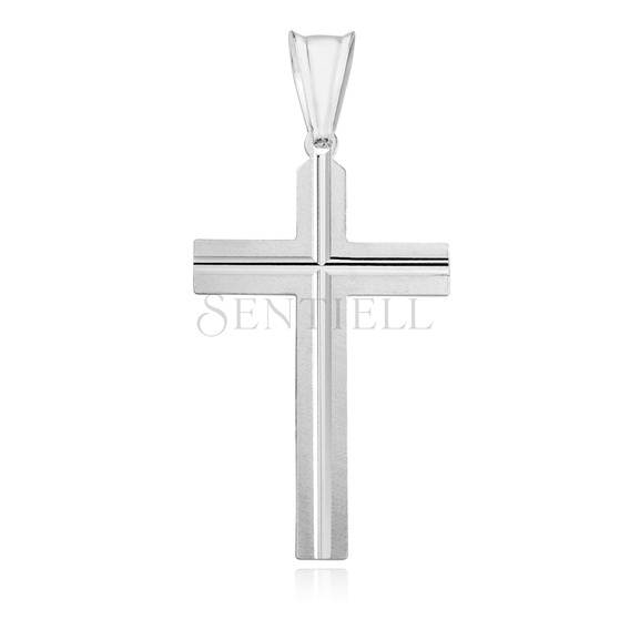 Srebrny pr. 925 krzyżyk diamentowany z liniowym frezowaniem 45 x 21 mm