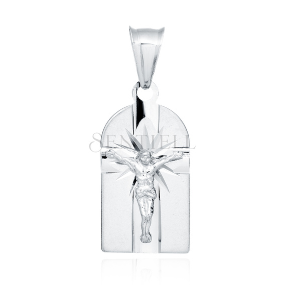 Srebrny pr. 925 rodowany medalik Jezus na krzyżu 30 x 12 mm