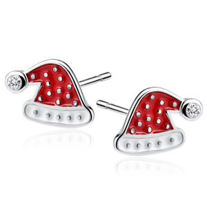 Srebrne kolczyki pr.925 czapka Mikołaja z białą cyrkonią