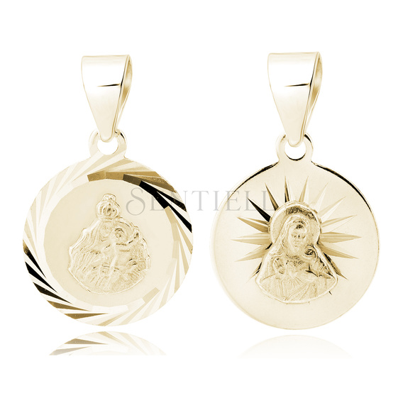 Srebrny pr. 925 pozłacany medalik Jezus / Matka Boska Szkaplerzna 13 mm