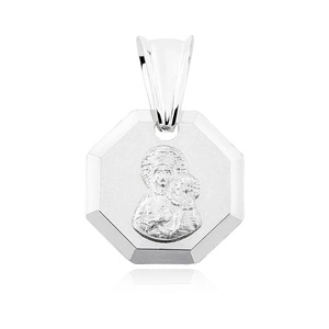 Srebrny pr. 925 medalik Matka Boska Częstochowska diamentowany 16 x 10 mm