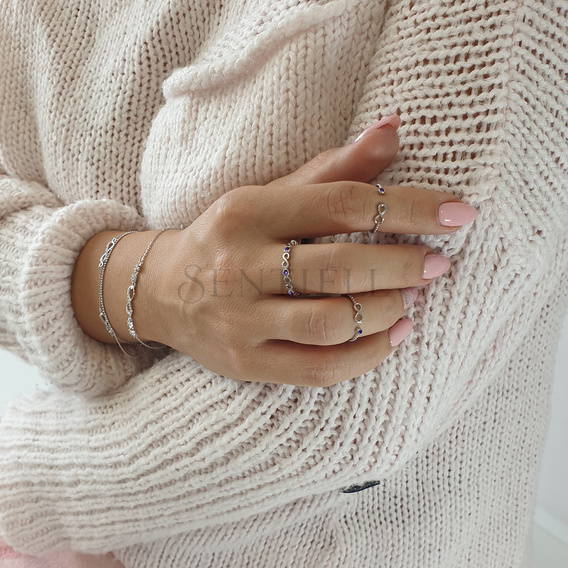 Srebrny delikatny pierścionek pr.925 z fioletowymi cyrkoniami - Nieskończoność