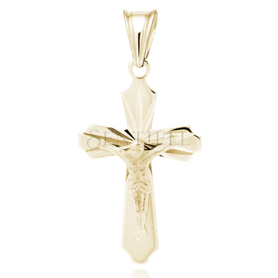 Srebrny pr. 925 pozłacany krzyżyk diamentowany z wizerunkiem Chrystusa 30 x 14 mm
