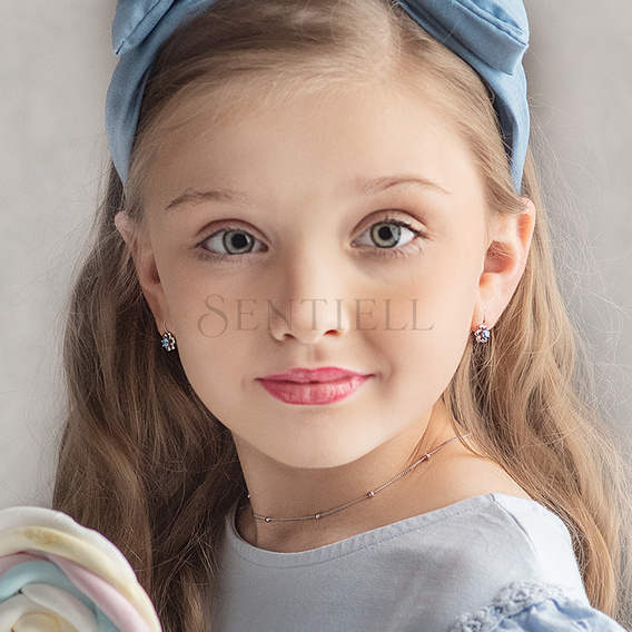 Srebrne kolczyki pr.925 kwiatki z akwamarynową cyrkonią