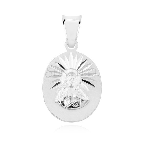 Srebrny pr. 925 rodowany medalik dwustronny Matka Boska Szkaplerzna i Jezus diamentowany 22 x 11 mm