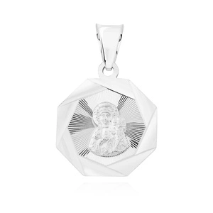 Srebrny pr. 925 rodowany medalik Matka Boska Częstochowska diamentowany 25 x 16 mm