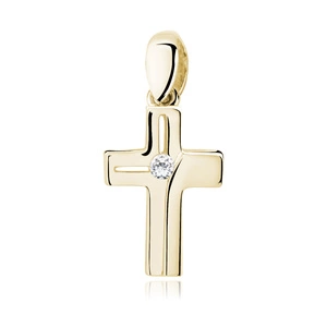 Srebrny (pr.925) elegancki pozłacany krzyżyk z cyrkonią