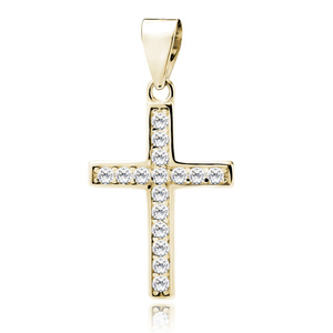 Srebrny pr. 925 pozłacany krzyżyk z cyrkoniami 26 x 13 mm