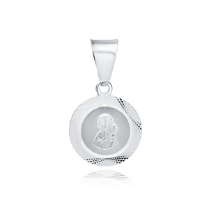 Srebrny pr. 925 rodowany medalik Matka Boska Częstochowska 14 mm