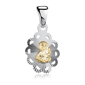 Srebrny pr. 925 pozłacany medalik Matka Boska Częstochowska 24 x 12 mm