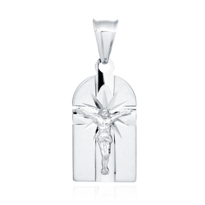 Srebrny pr. 925 rodowany medalik Jezus na krzyżu 30 x 12 mm
