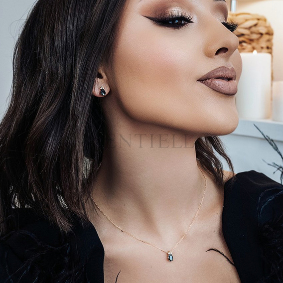 Srebrny pozłacany naszyjnik pr.925 z czarną cyrkonią