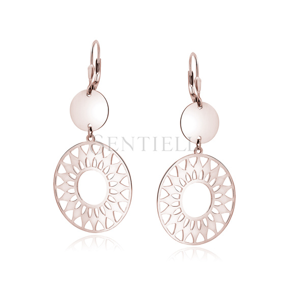 Srebrne (925) pozłacane kolczyki - Mandala z kółkiem - różowe złoto
