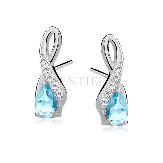 Srebrne pr.925 kolczyki cyrkonia akwamarynowa