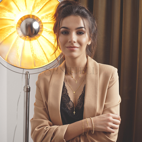 Srebrna bransoletka pr.925 z krzyżykiem, pozłacana