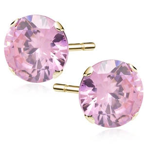 Srebrne pozłacane kolczyki pr.925 różowa cyrkonia okrągła średnica 10mm