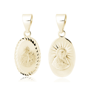 Srebrny pr. 925 pozłacany medalik Matka Boska Szkaplerzna / Jezus 10 x 22 mm