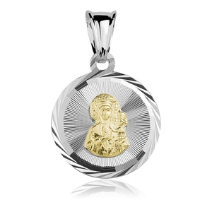 Srebrny pr. 925 pozłacany medalik Matka Boska Częstochowska 21 x 13 mm