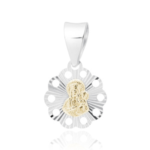 Srebrny pr. 925 diamentowany medalik Matka Boska Częstochowska 18 x 11 mm pozłacany