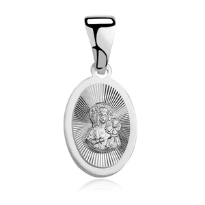 Srebrny pr. 925 diamentowany medalik Matka Boska Częstochowska 22 x 10 mm rodowany