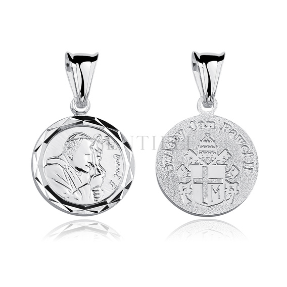 Srebrny pr. 925 medalik Święty Jan Paweł II diamentowany 22 x 13 mm
