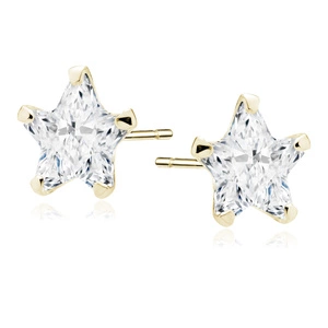 Srebrne pozłacane kolczyki pr.925 cyrkonia biała 6 x 6mm gwiazdki