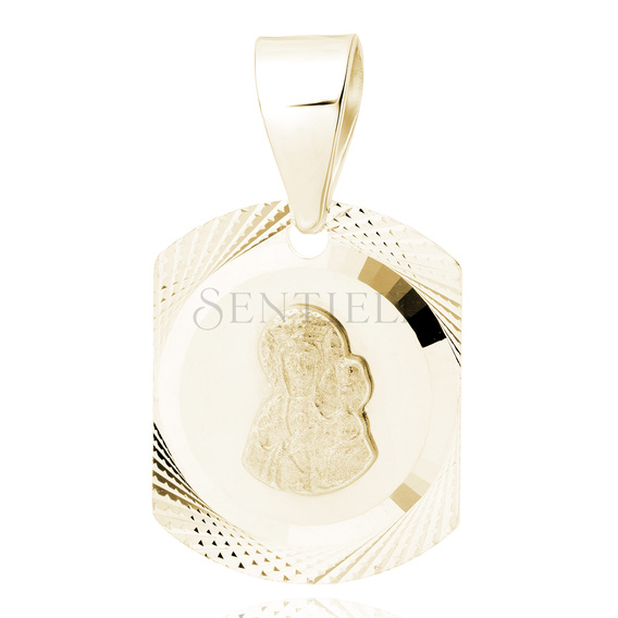 Srebrny pr. 925 pozłacany diamentowany medalik Matka Boska Częstochowska 12 x 20 mm