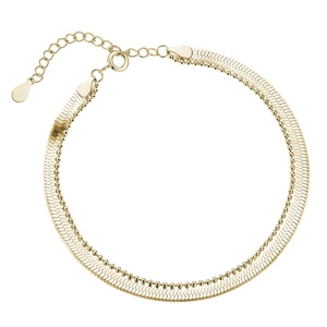 Srebrna pozłacana bransoletka pr.925 z taśmą Snake i łańcuszkiem Bead