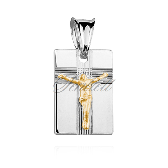 Srebrny diamentowany medalik pr.925 Jezus na krzyżu pozłacany